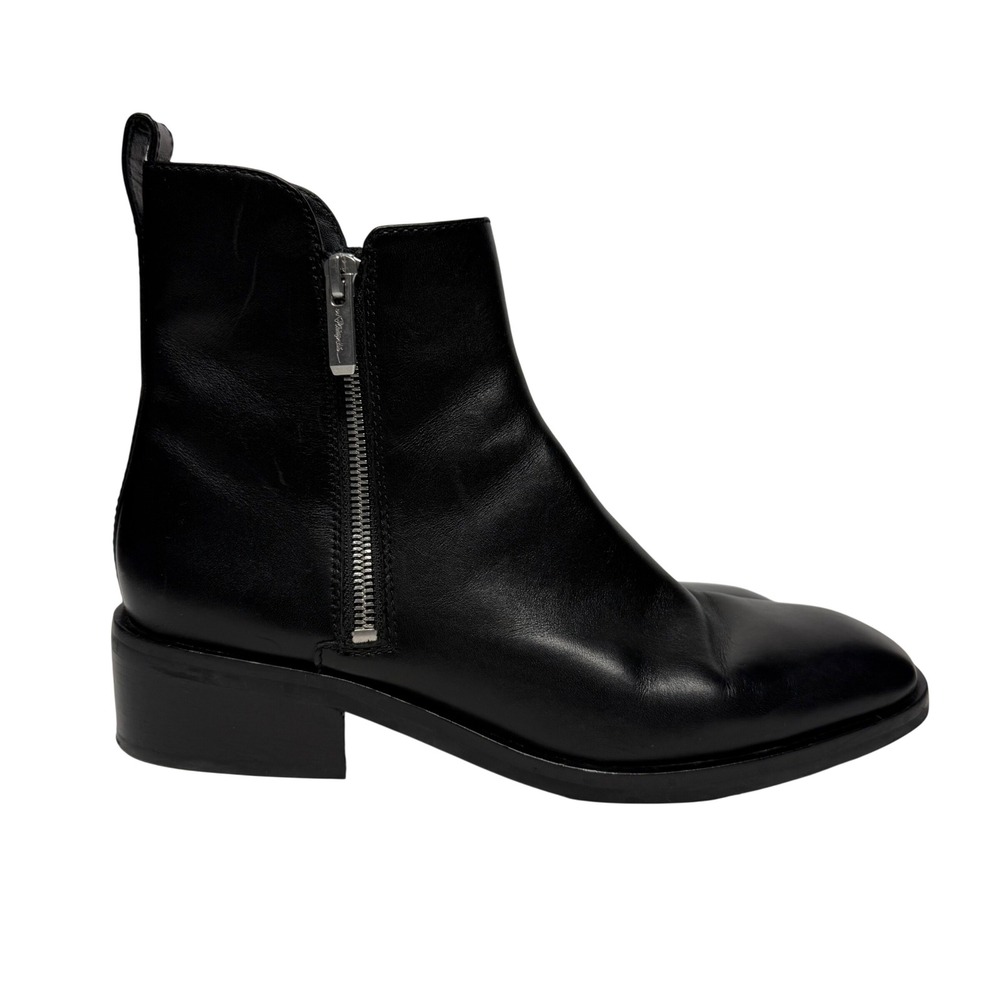 3.1 Phillip Lim Alexa Ankle Boot Black Leather Zip Square Toe Bootie Size 10